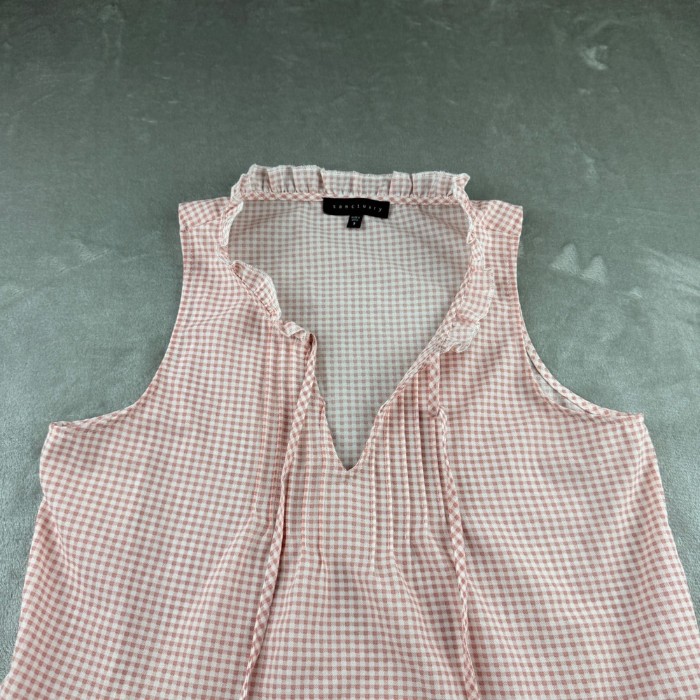 Sanctuary Gingham‎ Tiered Blouse Women's Small Pink Ruffle Neck Sleeveless Top